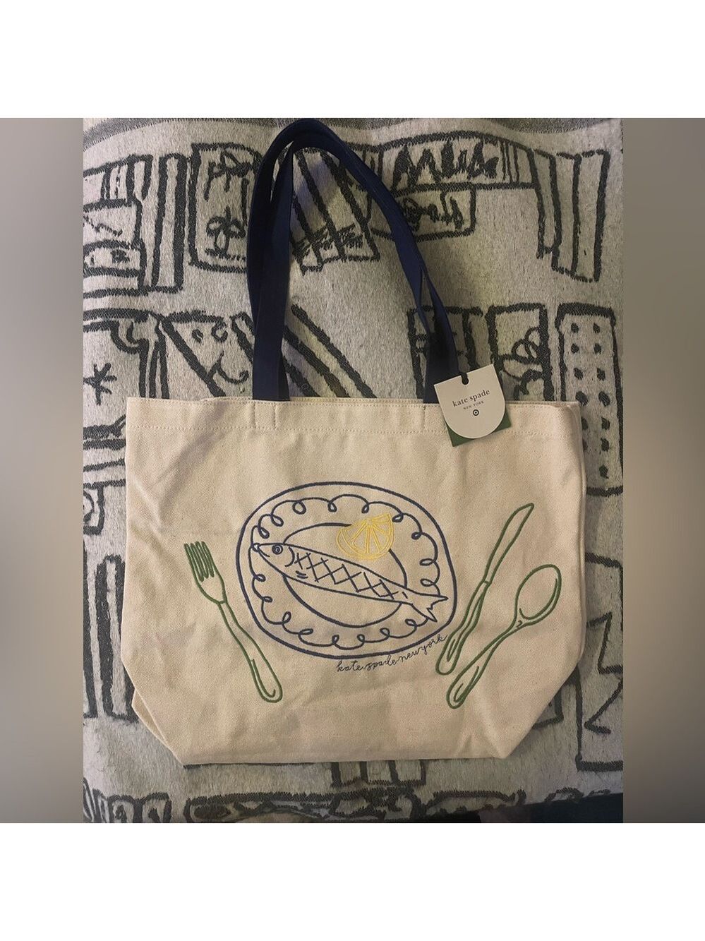 FINAL ONE!! ($35) ♠️ KSNY Fish Embroidered Canvas Tote Bag
